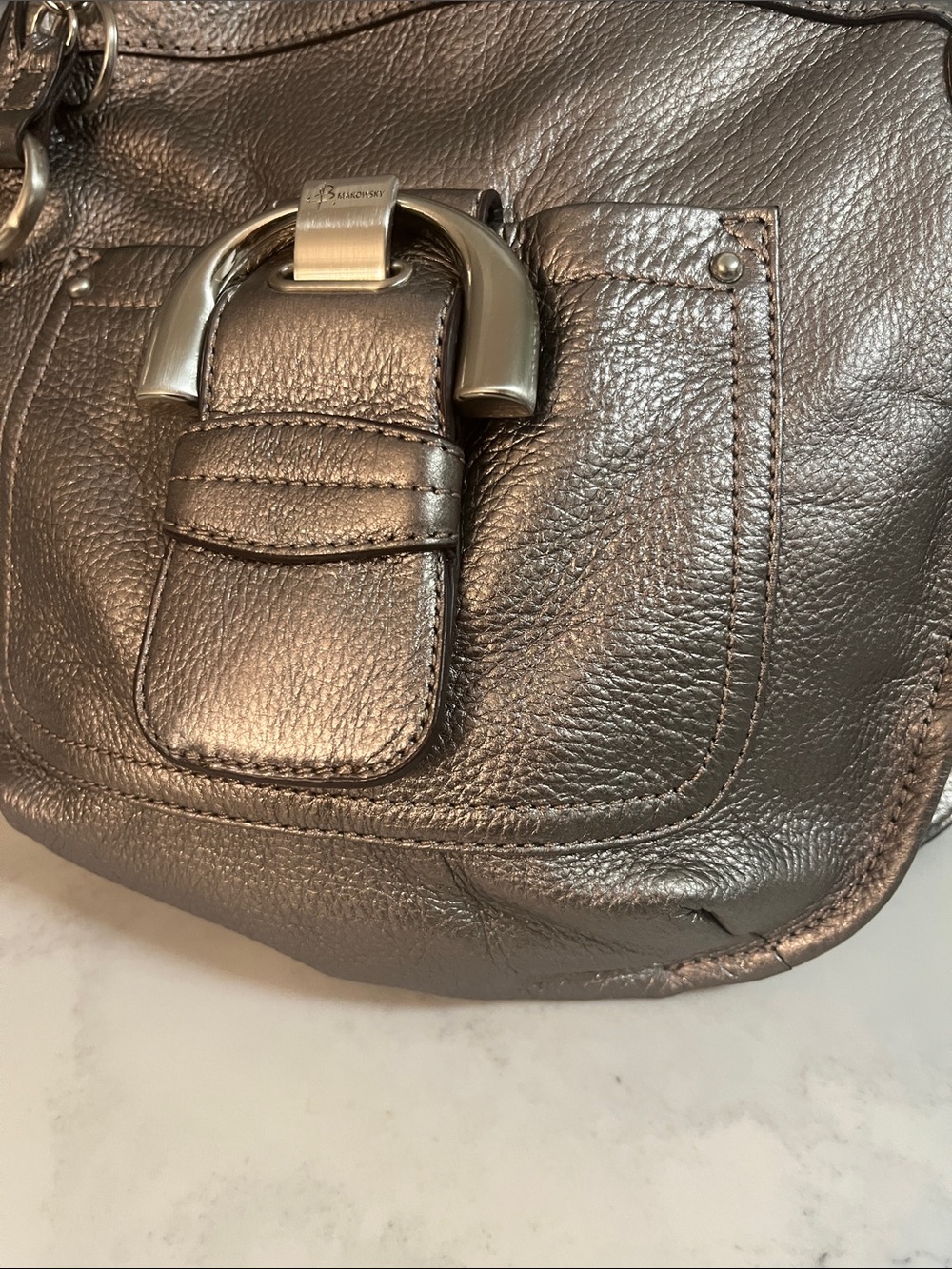 b. makowsky Metallic Pewter Crossbody Bag - Silver Tone - Picture 4 of 9